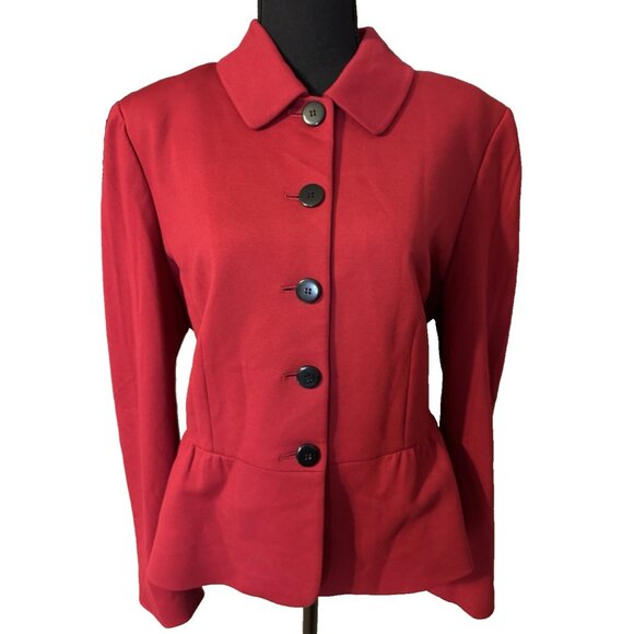 Alex Marie Suit Jacket Blazer 16 Cardinal Red Ruffled Black Button Stretch - Picture 1 of 10